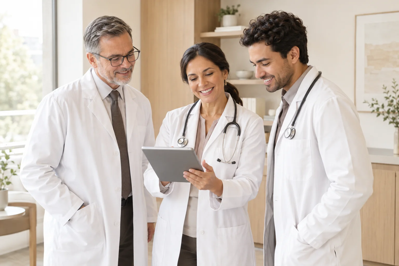 SimpleFixRx care team of three physicians reviewing a patient plan together on a tablet